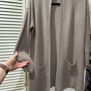 Tahari Taupe Open-Front Cardigan